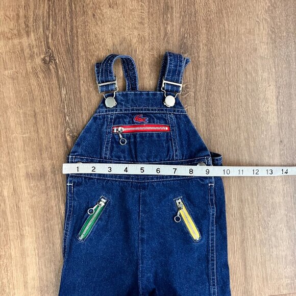 Izod Lacoste Alligator Denim Overalls Colorful Zippers Sz 6-9M - Picture 5 of 9